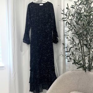 Modest navy blue dress with ruffles